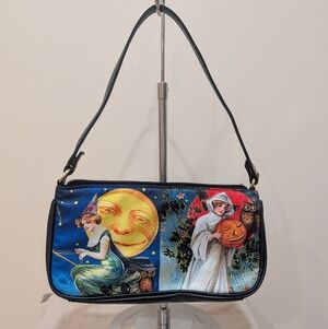 Vintage-Inspired Women's Bag with Moon and Witch Design